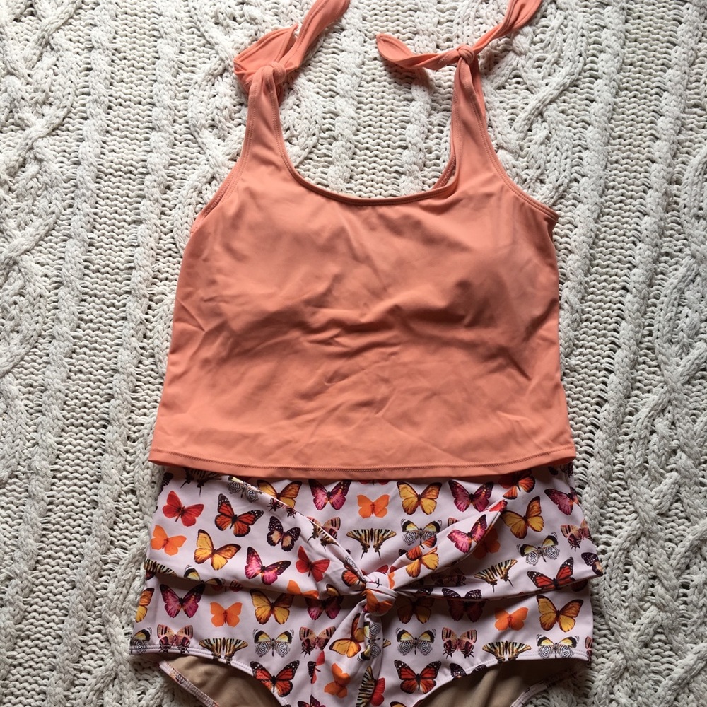 Kortni Jeane peach tank tie swim top